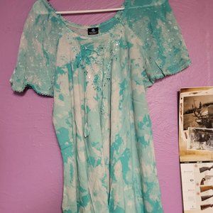 Women's Free Style Umbrella Blue & White Top Medium to 2 XL